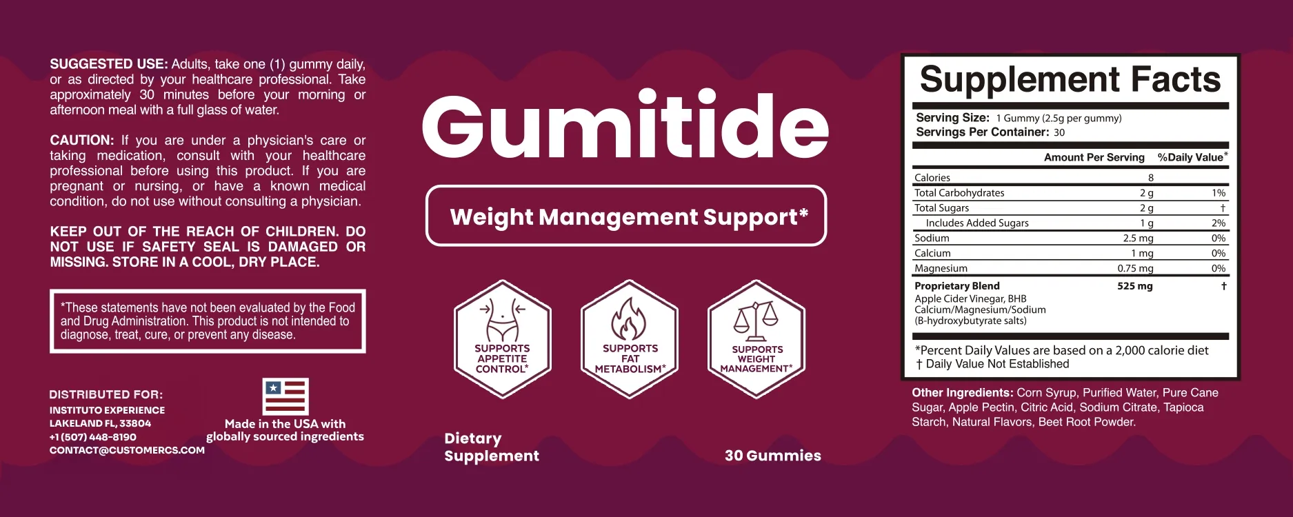 Gumitide ingredients label